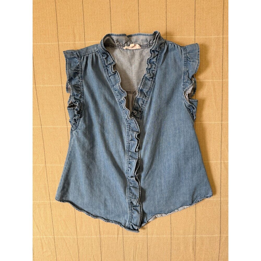 Mazik Denim Ruffle Snap Shirt Women's Small Western Boho Button Up